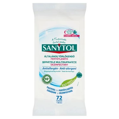 Sanytol fertőtlenítő tisztítókendő Antiallergén 72db