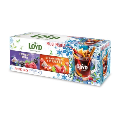 Loyd tea box pohárral erdei gyümölcs+eper-rebarbara 40*2g